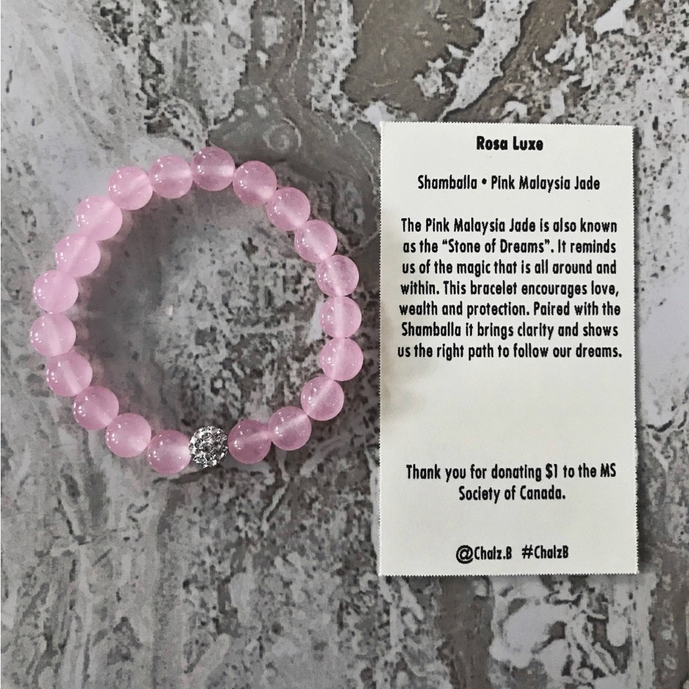 Silver Shamballa, Pink Malaysia Jade 8mm Natural Stone Beaded Bracelet - Picture 2 of 5